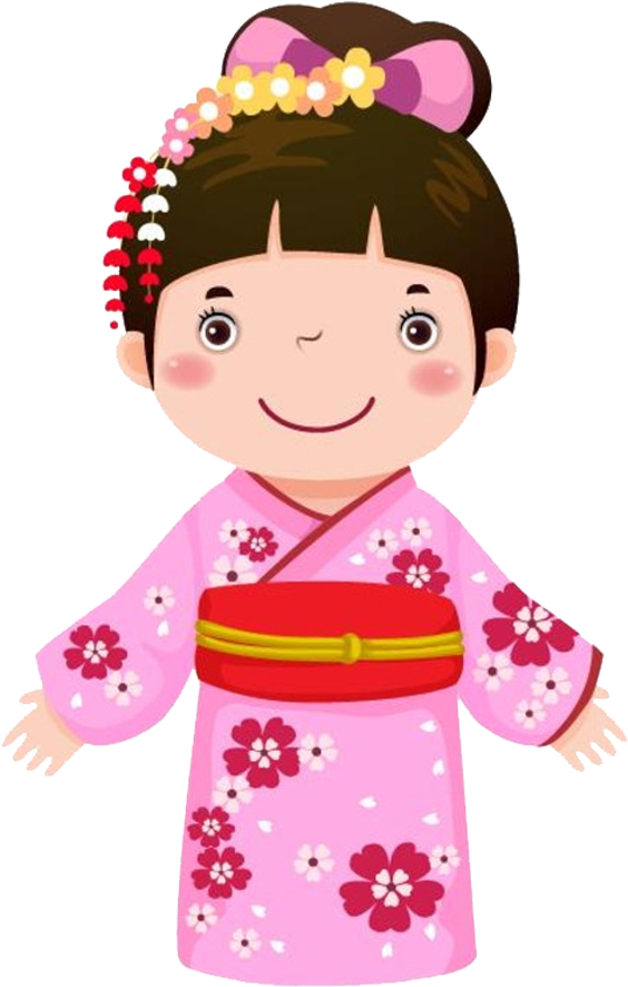 A Cartoon Of A Girl Wearing A Pink Kimono