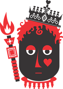 A Black And Red Face With A Torch And Crown