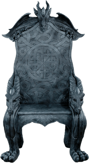 A Stone Chair With Dragons On It
