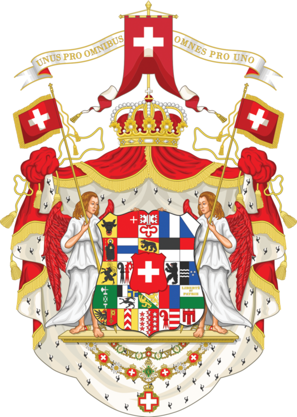 A Coat Of Arms With Angels And Flags