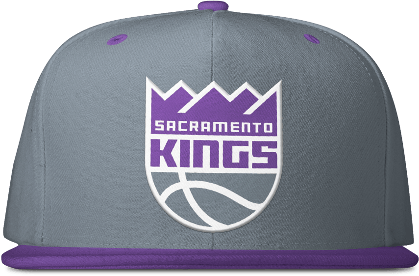 A Grey And Purple Hat With A Logo