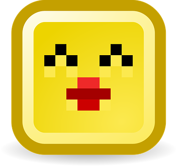 A Yellow Square With Black Squares And A Red Nose And A Black Square With Black Squares