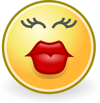 A Yellow Face With Red Lips And Eyelashes