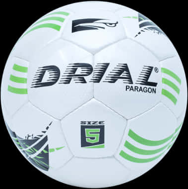 A White Football Ball With Green And Black Text