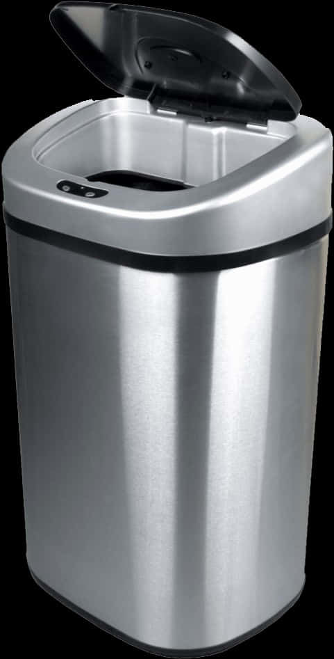 A Silver Trash Can With A Black Top