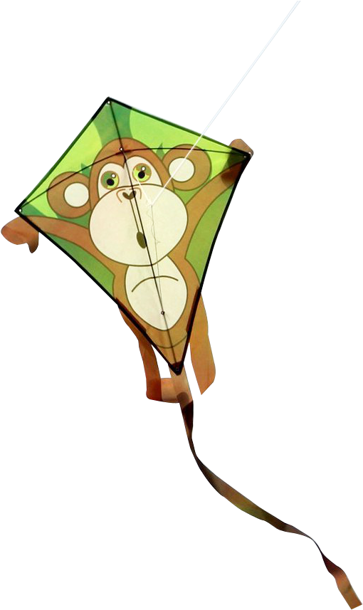 A Green And Yellow Kite With A Monkey On It