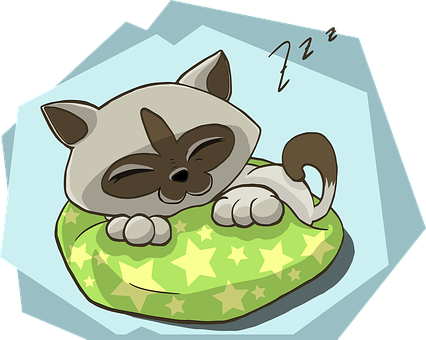 A Cartoon Of A Cat Sleeping On A Pillow