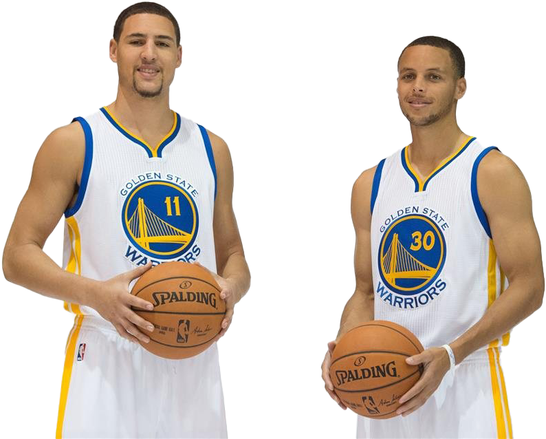 Two Basketball Players Holding Basketballs