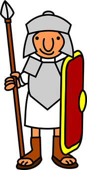 A Cartoon Of A Man Holding A Shield And A Spear