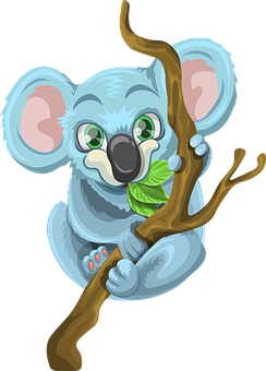 A Cartoon Of A Koala Bear Holding A Branch