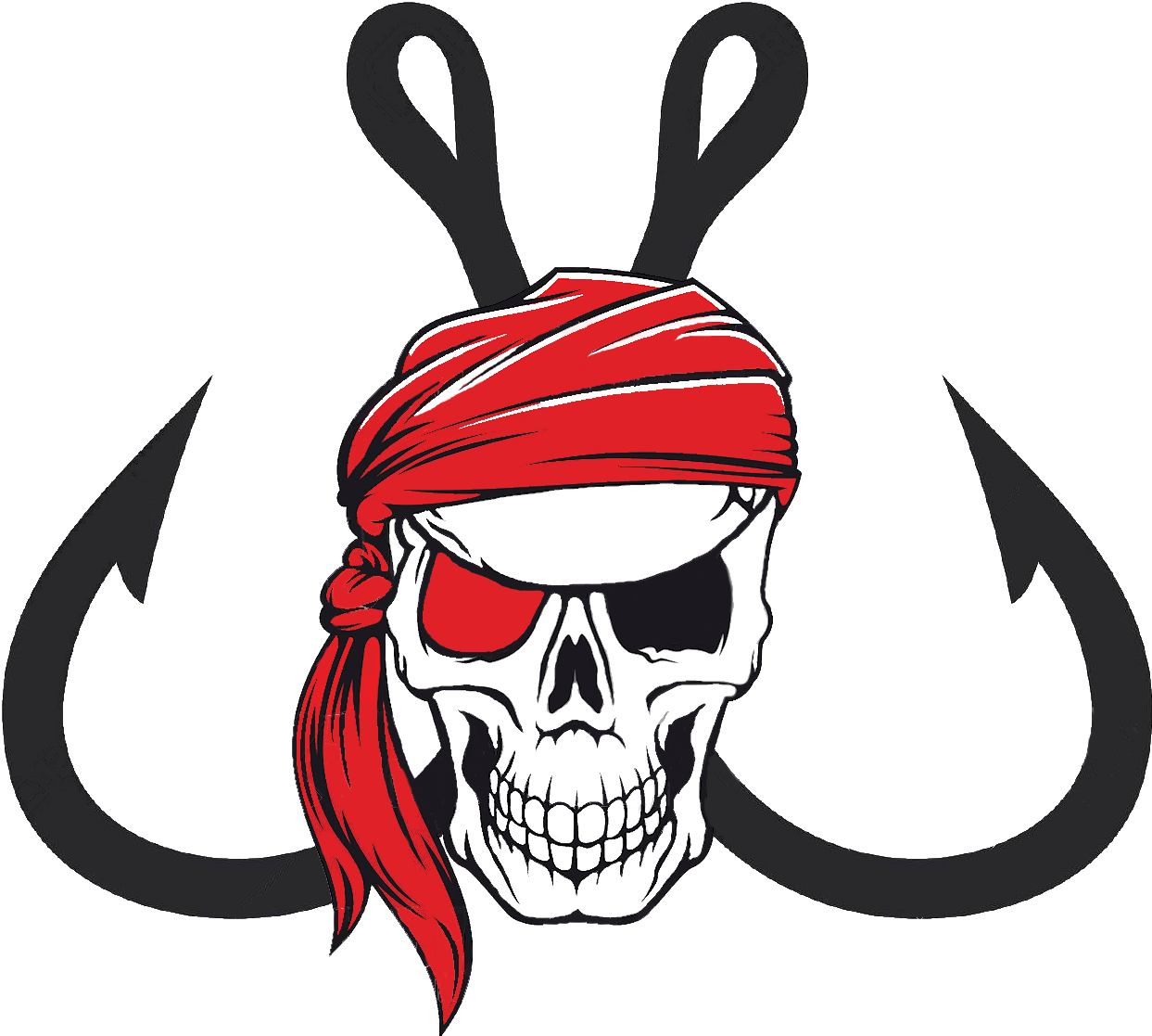 A Skull With A Bandana And Two Hooks