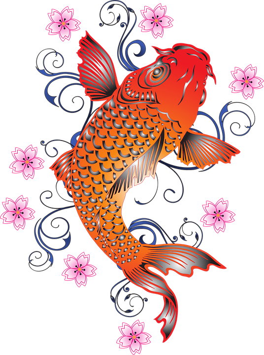 A Drawing Of A Fish And Flowers
