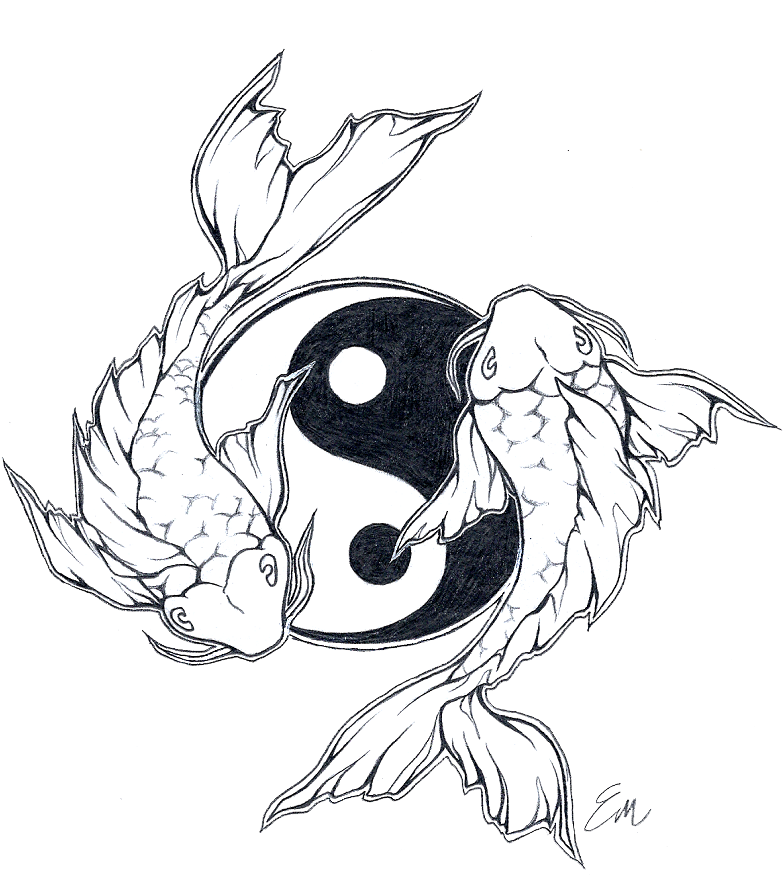 A Drawing Of Two Fish And A Yin Yang Symbol