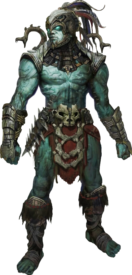 A Green And Blue Monster With A Skull Belt