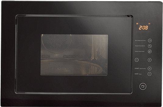 A Black Microwave Oven With A Window