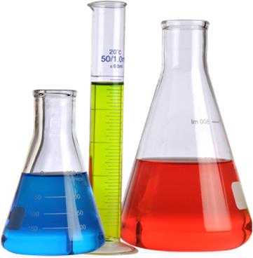 A Group Of Beakers With Different Colored Liquids