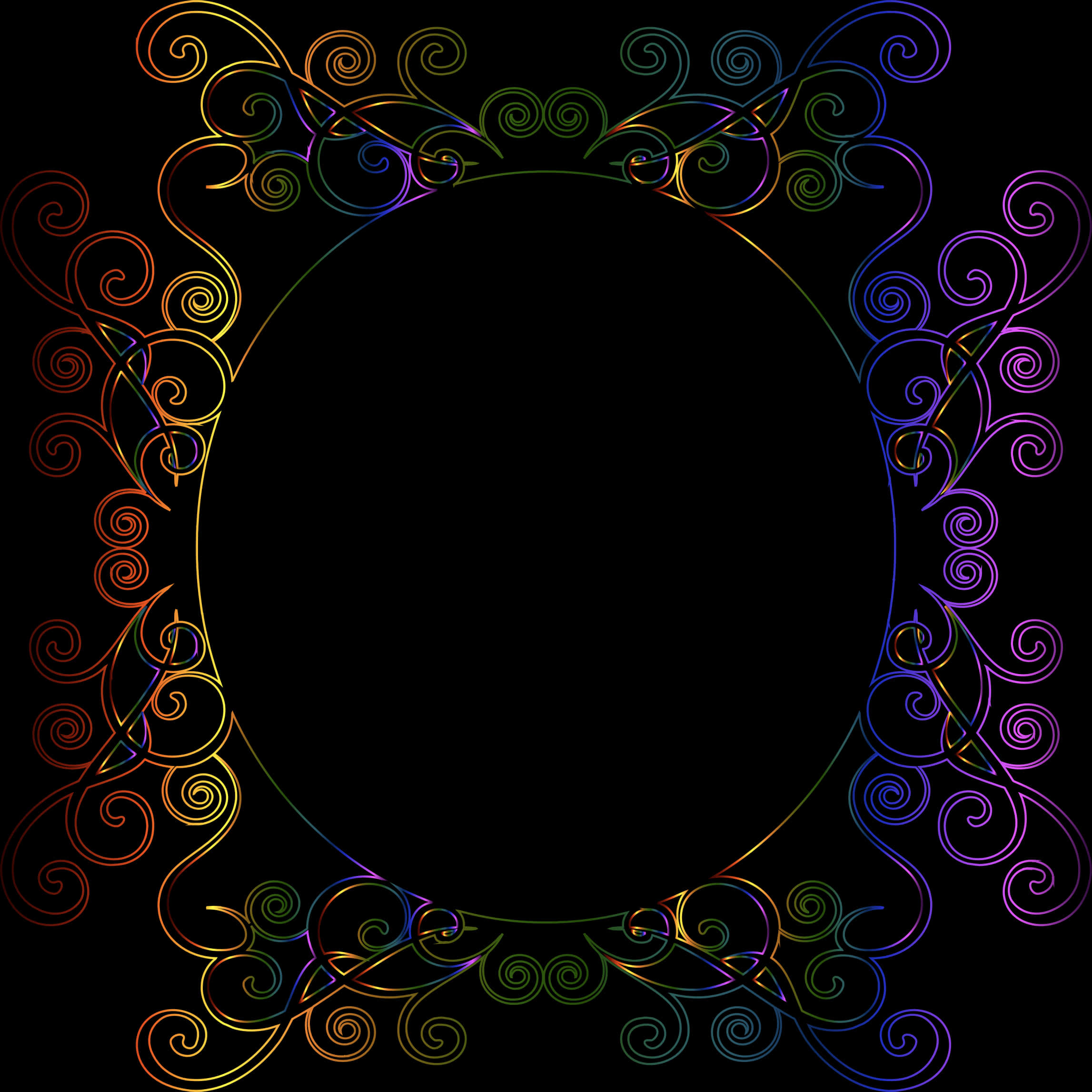 A Colorful Swirly Frame On A Black Background