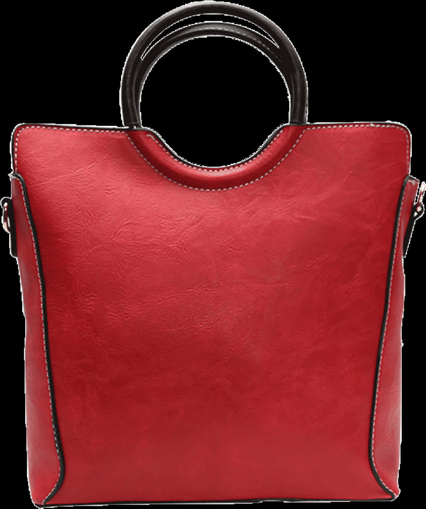 A Red Purse With Black Handles