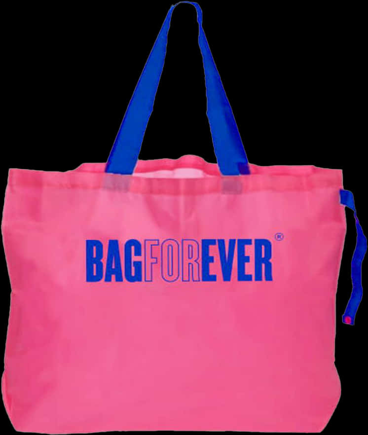 A Pink Bag With Blue Handles