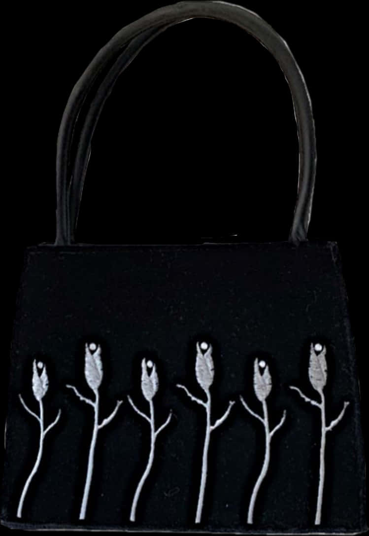 A Black And White Bag With White Flowers