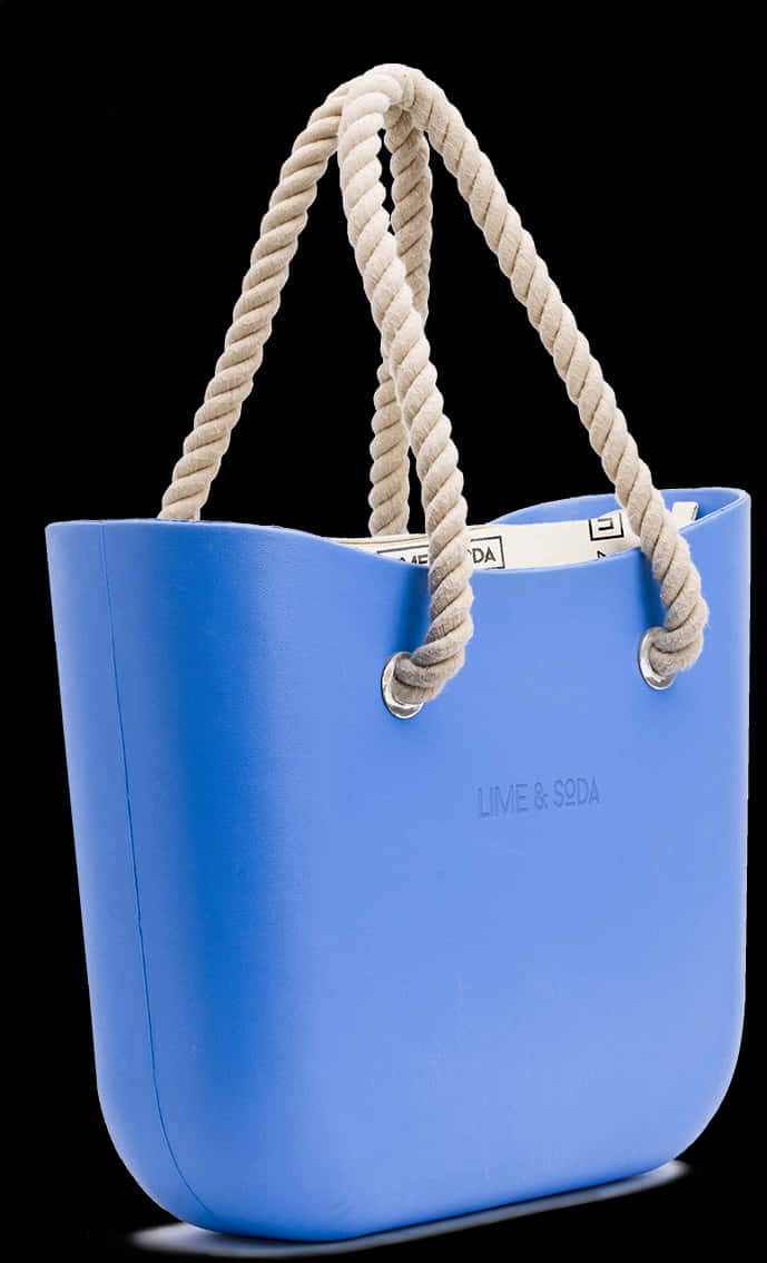 A Blue Bag With A White Rope Handle