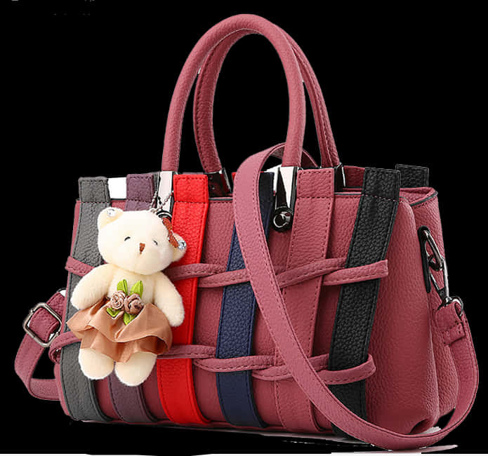 A Pink Purse With A Teddy Bear On It
