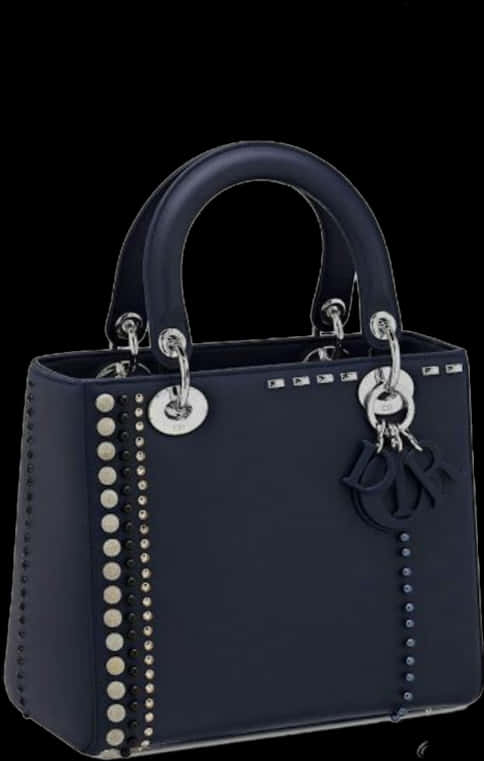 A Blue Handbag With Silver Accents