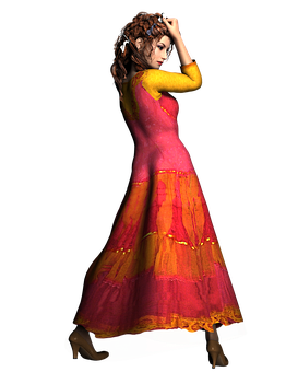 A Woman In A Pink And Orange Dress