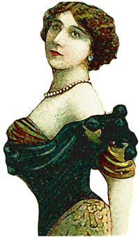 A Woman With A Pearl Necklace And A Black Background