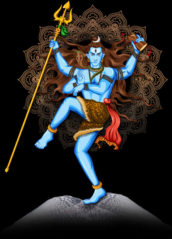 A Blue Man With Long Hair Holding A Staff And A Cup