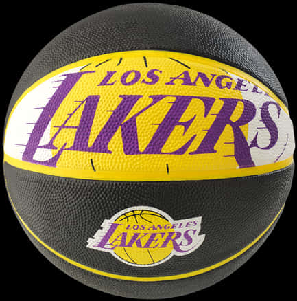 A Basketball With Purple And Yellow Text