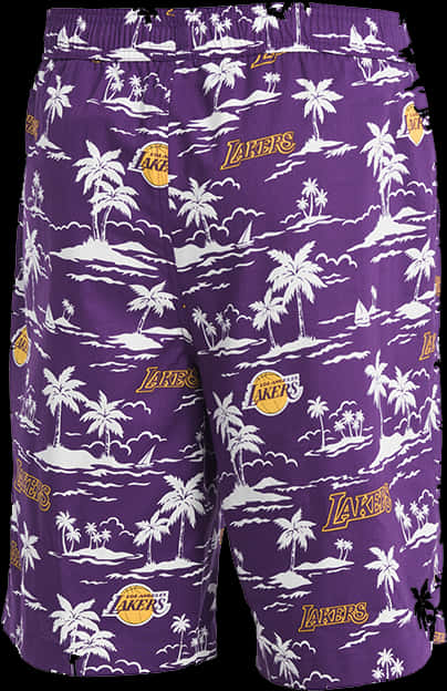 A Purple Shorts With White And Yellow Designs