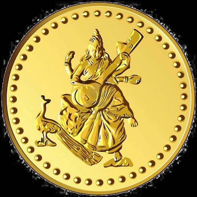A Gold Coin With A Picture Of A Woman On A Broom