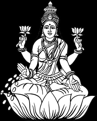 A Black And White Drawing Of A Woman Sitting On A Lotus