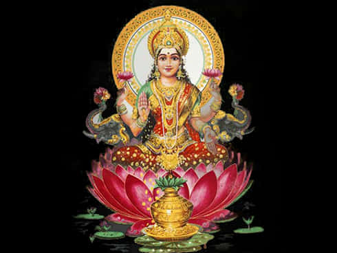 A Painting Of A Goddess Sitting On A Lotus Flower