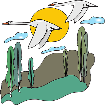 A Drawing Of Birds Flying In The Sky