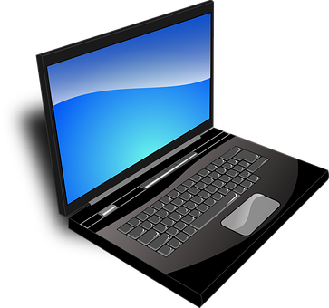 A Black Laptop With A Blue Screen