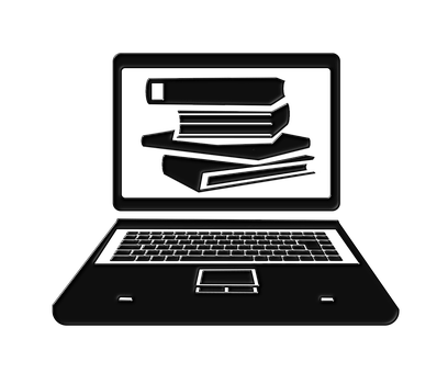 Black-and-white Laptop Displaying Books
