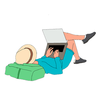 A Person Lying On The Ground Using A Laptop