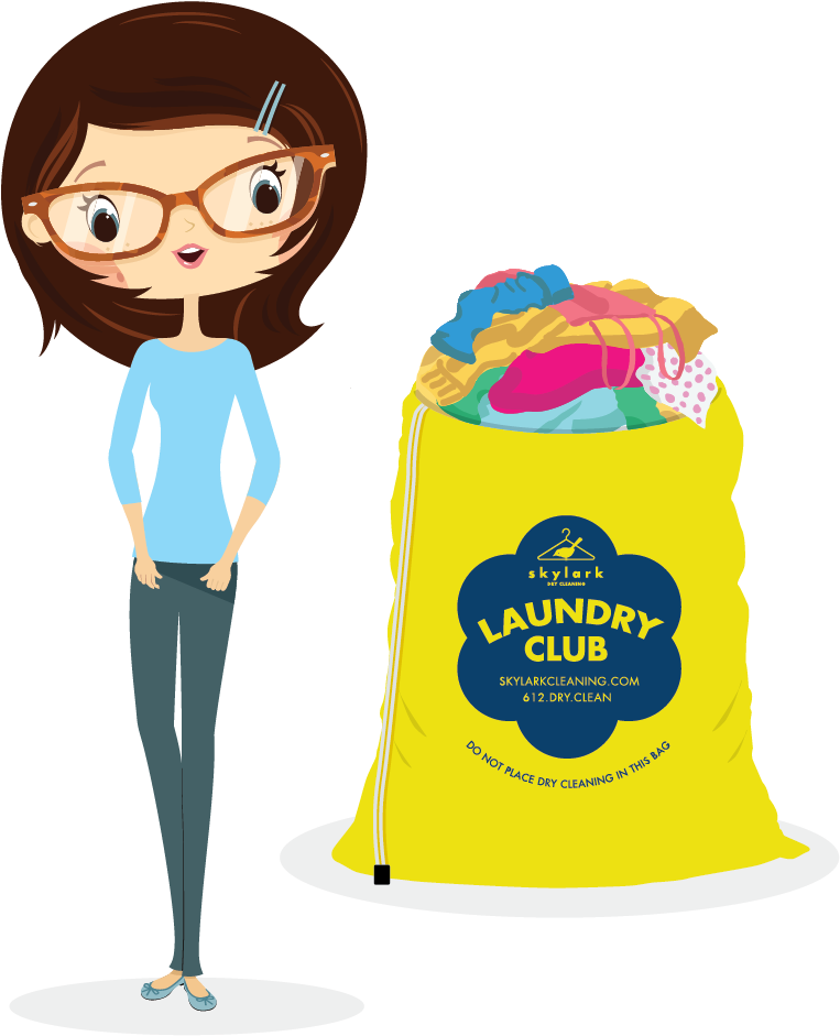 A Cartoon Of A Woman Standing Next To A Laundry Bag
