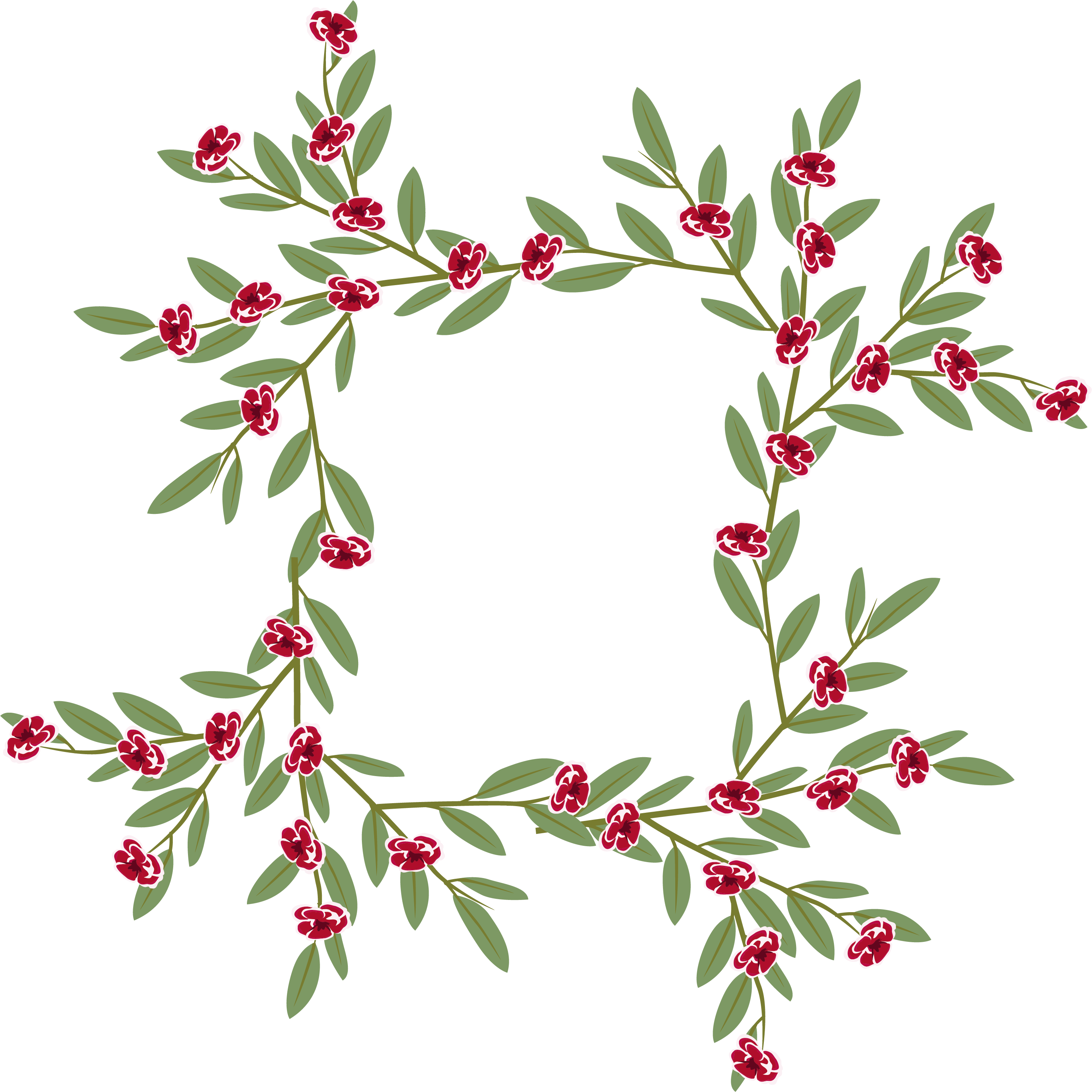 Red Flowers And Leaf Border