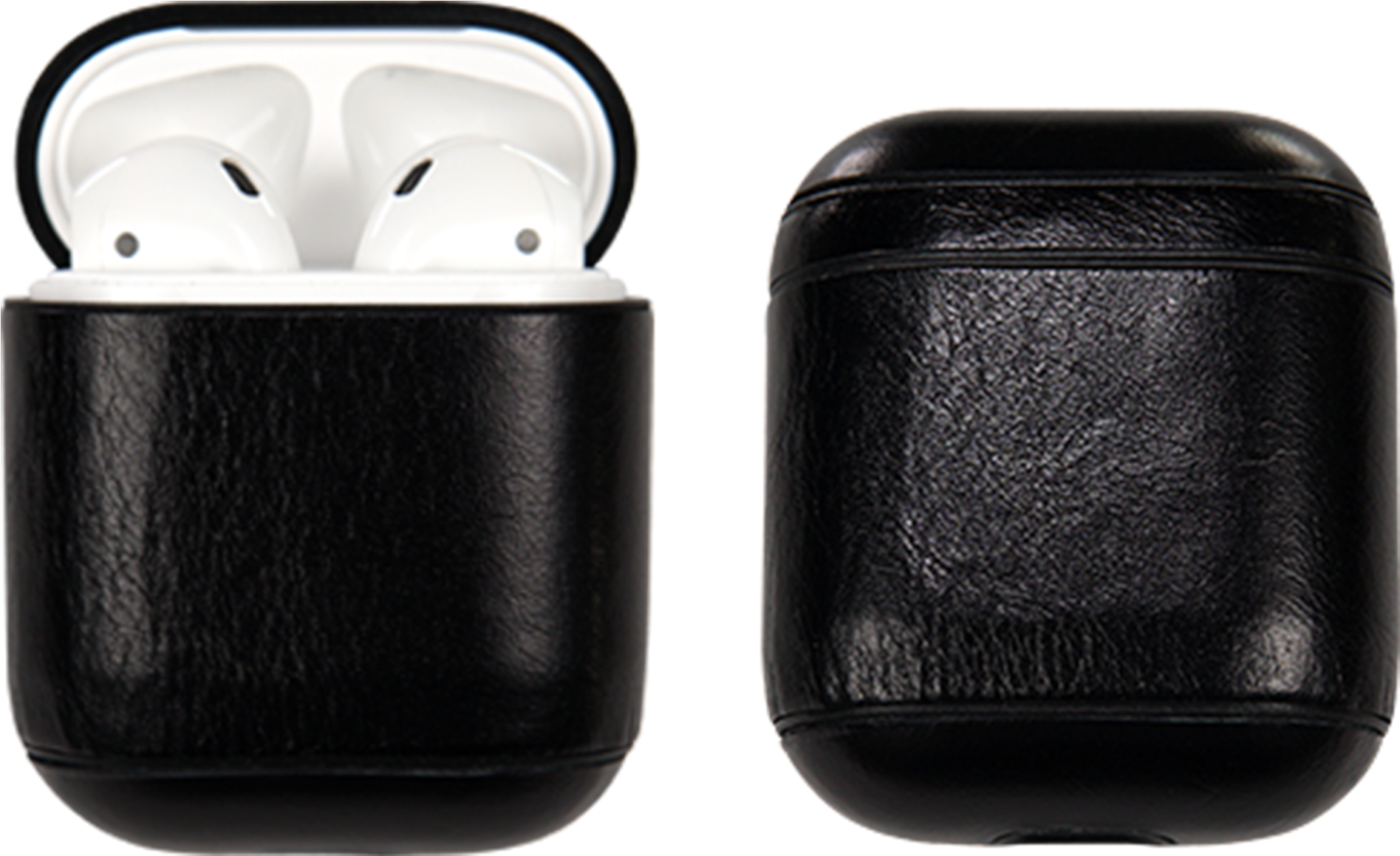 A Black Leather Case With White Earbuds In It