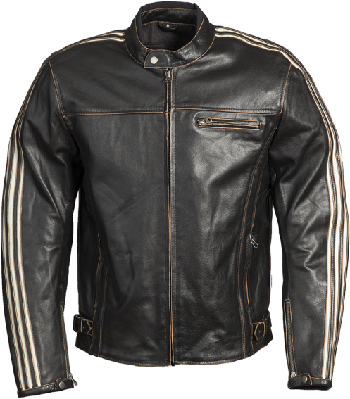 A Black Leather Jacket With White Stripes