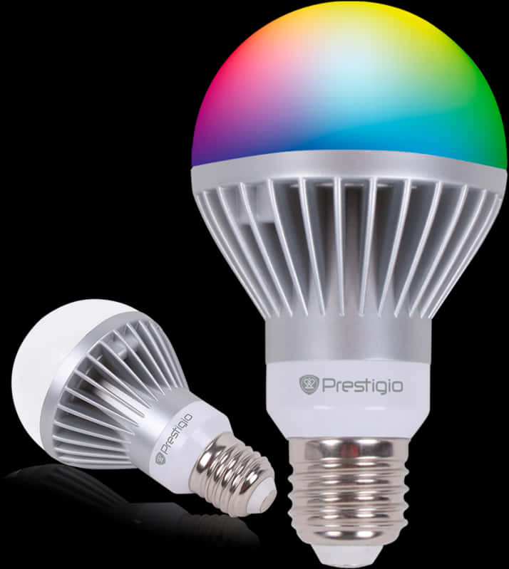 A Couple Of Light Bulbs With A Rainbow Colored Sphere