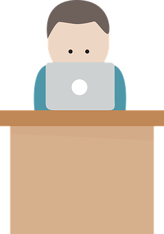 A Cartoon Of A Man Sitting At A Desk With A Laptop