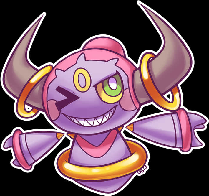 Cartoon Purple Cartoon Character With Horns And Yellow Eyes