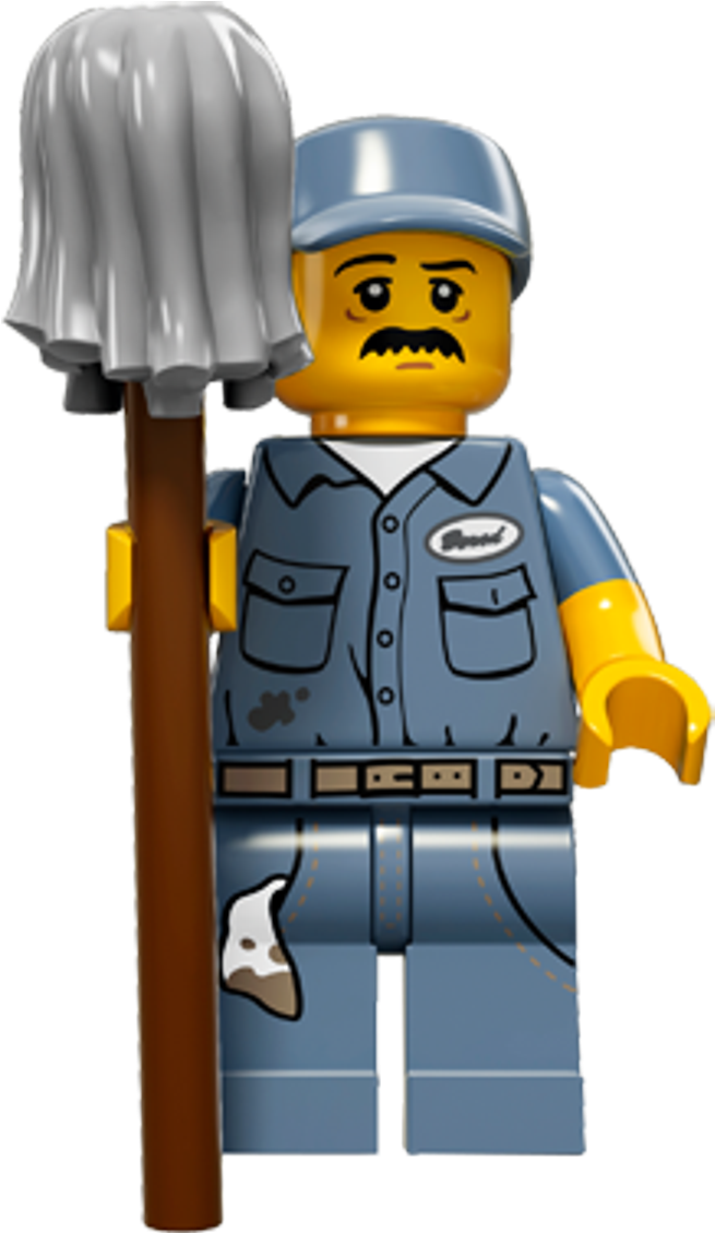 A Lego Man Holding A Broom
