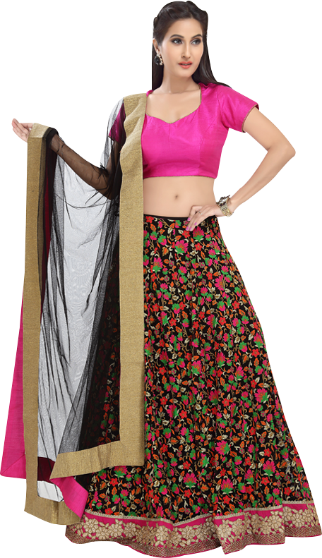 A Woman In A Pink Top And Black Skirt