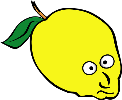A Cartoon Lemon With Eyes And A Green Leaf