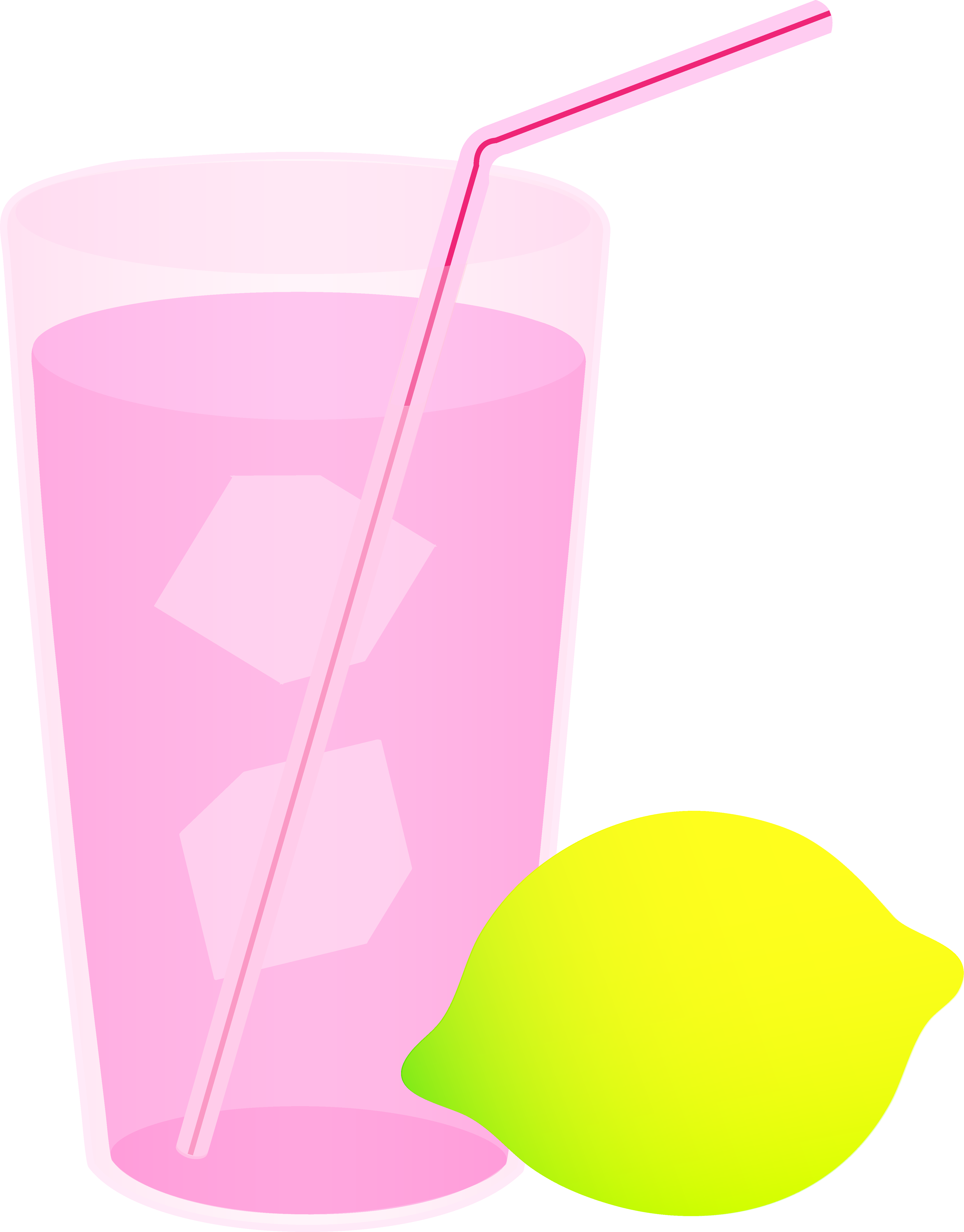 A Glass Of Pink Liquid With A Straw And A Lemon
